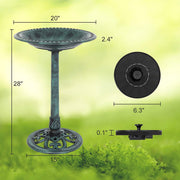 VINGLI 28in Antique Copper Pedestal Bird Bath With Solar Fountain Copper/Green