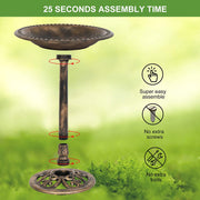 VINGLI 28in Antique Copper Pedestal Bird Bath With Solar Fountain Copper/Green