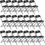 VINGLI Portable Plastic Folding Chair 350lb Stackable Seat with Steel Frame Black/White