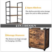 VINGLI 65.7" H 2 Drawer Wood File Cabinet with Lock Freestanding Rolling Storage Organiser Rack Shelves Black/Brown