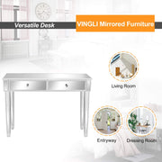 VINGLI Mirrored Vanity Desk with 2-Drawe Makeup Vanity Desk Mirrored Console Table Silver