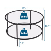 VINGLI 2-Tier Glass Round Coffee Table with Storage