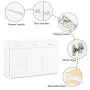 VINGLI Buffet Sideboard Cabinet Kitchen Storage Cabinet With 3 Drawers And Doors White