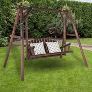 VINGLI Wooden Patio Hanging Porch Swing with A-Frame Swing Stand Set