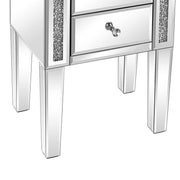 VINGLI Silver Mirrored Nightstand with 2-Drawer