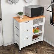 VINGLI Kitchen Island with Storage on Wheels with 3 Tier Drawers Rolling Kitchen Cart White/Black