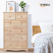 VINGLI Farmhouse Dressers Natural Solid Wood 6-Drawer Chests of Drawers
