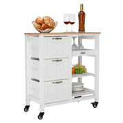 VINGLI Kitchen Island with Storage on Wheels with 3 Tier Drawers Rolling Kitchen Cart White/Black