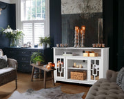 VINGLI 55in TV Stand White TV Stand Entertainment Center with Mirror Doors