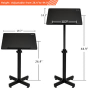 VINGLI Mobile Standing Desk Compact Portable Height Adjustable Rolling Wheels Computer Desk Black/Brown