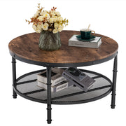 VINGLI 31.5" 2-Tier Rustic Round Coffee Table