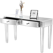 VINGLI Mirrored Vanity Desk with 2-Drawe Makeup Vanity Desk Mirrored Console Table Silver