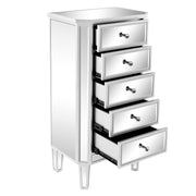VINGLI Mirrored Nightstand with 5 Drawers Modern Dresser Storage Silver
