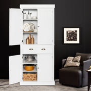 VINGLI 72in Traditional Freestanding Kitchen Pantry Cabinet with 3 Adjustable Shelves Storage Cupboard with Doors White