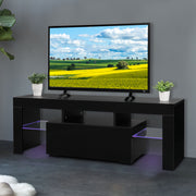VINGLI 51in Modern TV Stand With LED Lights TV Cabinet Media Storage Console Table With Drawer and Shelves Black
