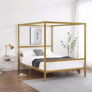 VINGLI Modern Metal Canopy Bed Frame Four Poster Bed Frame with Heavy Duty Steel Slat No Box Spring Needed