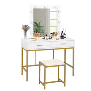 VINGLI Vanity Table Set with 9 LED Light Lighted Mirror Makeup Dressing Table White