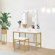 VINGLI Vanity Table Set with 9 LED Light Lighted Mirror Makeup Dressing Table White