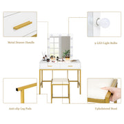 VINGLI Vanity Table Set with 9 LED Light Lighted Mirror Makeup Dressing Table White