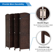 VINGLI 4/6 Panel 6 FT Tall Rattan Room Divider Indoor Privacy Screens Brown/ Black