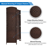 VINGLI 4/6 Panel 6 FT Tall Rattan Room Divider Indoor Privacy Screens Brown/ Black