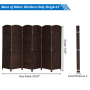 VINGLI 4/6 Panel 6 FT Tall Rattan Room Divider Indoor Privacy Screens Brown/ Black
