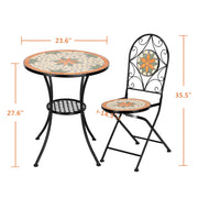 VINGLI 3 Pieces Garden Bistro Mosaic Table Set with 2 Folding Chairs