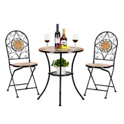 VINGLI 3 Pieces Garden Bistro Mosaic Table Set with 2 Folding Chairs