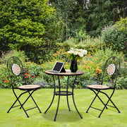 VINGLI 3 Pieces Garden Bistro Mosaic Table Set with 2 Folding Chairs