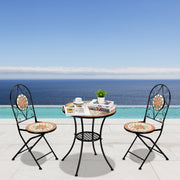 VINGLI 3 Pieces Garden Bistro Mosaic Table Set with 2 Folding Chairs