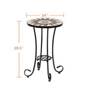 VINGLI Mosaic Outdoor Side Table Brown Flower