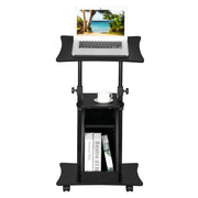 VINGLI Mobile Standing Desk Double layer With Storage Shelf Compact Portable Height Adjustable Rolling Wheels Computer Desk Black