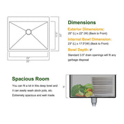VINGLI 25in/30in/32in Drop-in Kitchen Sink 18 Gauge Stainless Steel Single Bowl with Sink Protector