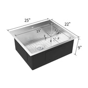 VINGLI 25in/30in/32in Drop-in Kitchen Sink 18 Gauge Stainless Steel Single Bowlwith with Sink Protector