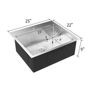 VINGLI 25in/30in/32in Drop-in Kitchen Sink 18 Gauge Stainless Steel Single Bowl with Sink Protector