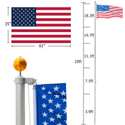 VINGLI Upgraded Sectional Aluminum Flagpole 20FT/ 25FT