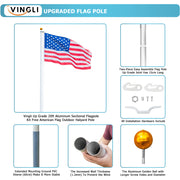 VINGLI Upgraded Sectional Aluminum Flagpole 20FT/ 25FT