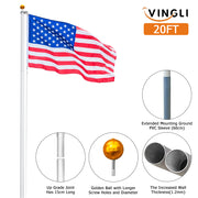 VINGLI Upgraded Sectional Aluminum Flagpole 20FT/ 25FT