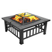 VINGLI 32" Outdoor Portable Fire Pit with Poker and Mesh Lid Square Metal Wood Burning FirePit