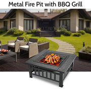 VINGLI 32 Inch Outdoor Square Fire Pit Table Black FP0SS32