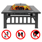 VINGLI 32in Outdoor Fire Pit Multifunctional Portable Outside Wood Burning Firepit Square Metal Fireplace Table with Barbecue/Cooking Grill