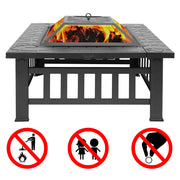 VINGLI 32 Inch Outdoor Square Fire Pit Table Black FP0SS32