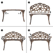 VINGLI 38.5in Antique Style Outdoor Bench Metal Rose Bench with Armrests Bronze/White