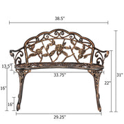 VINGLI 38.5in Antique Style Outdoor Bench Metal Rose Bench with Armrests Bronze/White