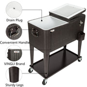 VINGLI 80 Quart Portable Rolling Cooler Cart with Shelf for Outdoor Patio