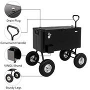 VINGLI 80 Quart Patio Cooler Portable Bar Drink Cooler Rolling Cart on Wheels Black/Gray