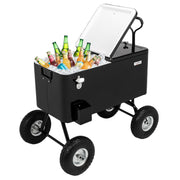 VINGLI 80 Quart Patio Cooler Portable Bar Drink Cooler Rolling Cart on Wheels Black/Gray