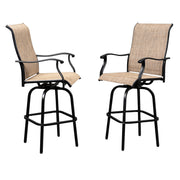 VINGLI 2 PCS Upgraded Outdoor Swivel Bar Stools Height Patio Chairs Black/ Brown