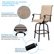 VINGLI 2 PCS Upgraded Outdoor Swivel Bar Stools Height Patio Chairs Black/ Brown