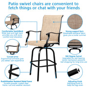 VINGLI 2 PCS Upgraded Outdoor Swivel Bar Stools Height Patio Chairs Black/ Brown